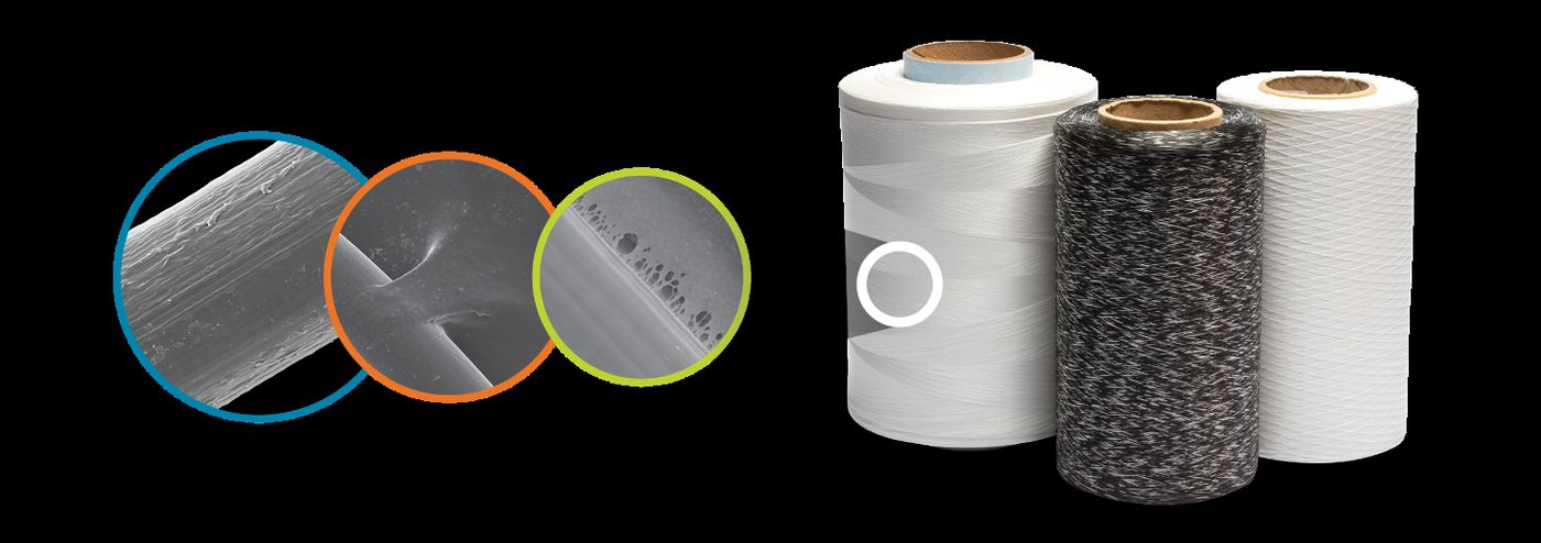 Innegra fiber spools with magnified surface area, nano bridges and micro voids